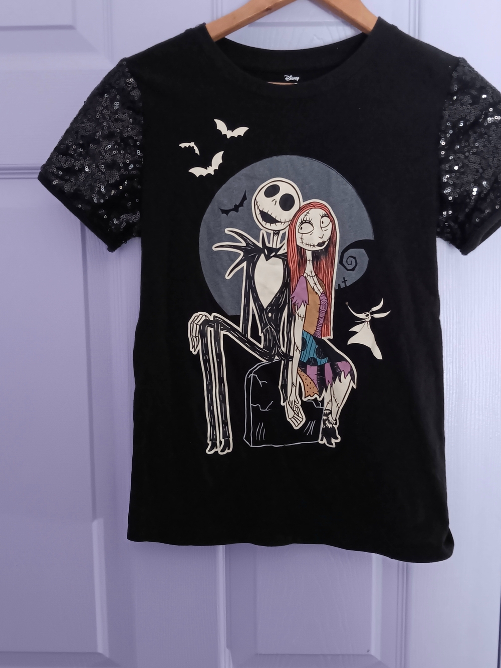 Disney | Girls Black Jack Skellington & Sally Sequin Sleeve Graphic Tee L 10/12